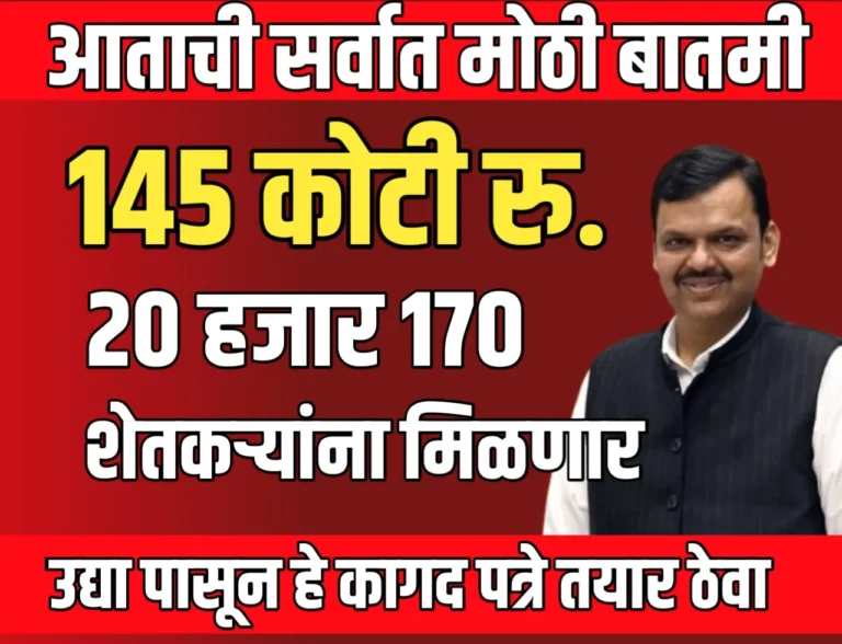 Kharif Season : या भागातील 20 हजार शेतकऱ्यांना 145 कोटी रुपये मंजूर