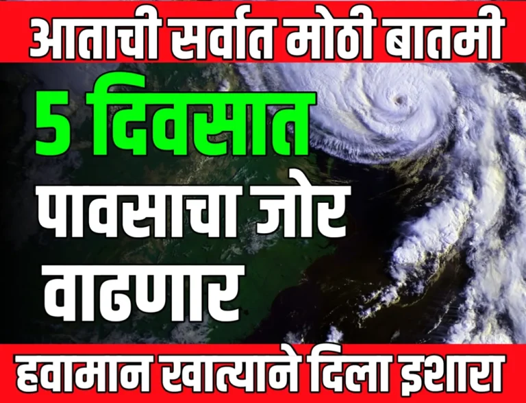 Weather Update : राज्यात पुढील किमान 5 दिवसात पावसाचा जोर वाढणार