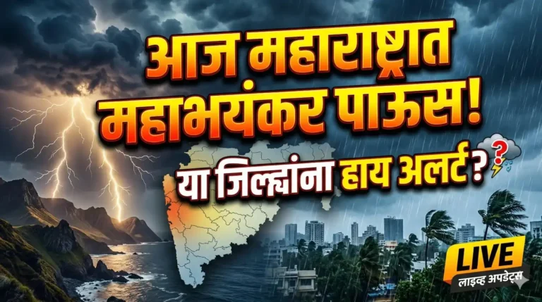 महाराष्ट्राचा नकाशा आणि पावसाचा हवामान अंदाज.