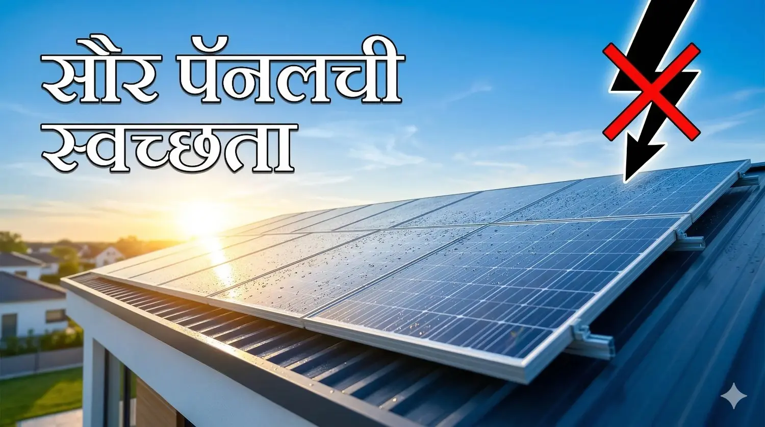 आधुनिक घरावर बसवलेले स्वच्छ सौर पॅनल आणि विजेच्या धोक्याचे सुरक्षा चिन्ह.