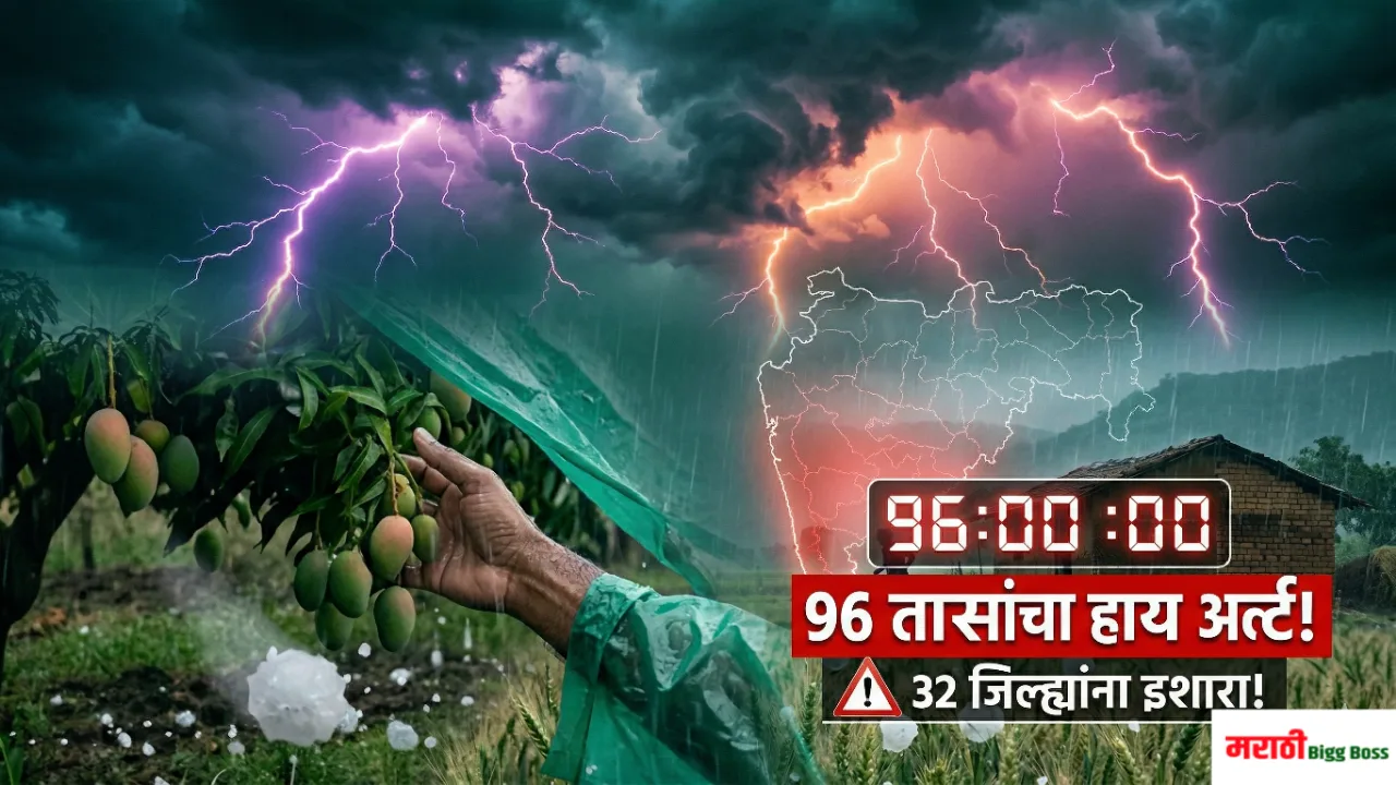 महाराष्ट्रात अवकाळी पाऊस आणि गारपिटीचा ९६ तासांचा हाय अलर्ट, सोबत नुकसान झालेली आंब्याची बाग (Maharashtra weather update 96 hours high alert unseasonal rain and mango crop damage)
