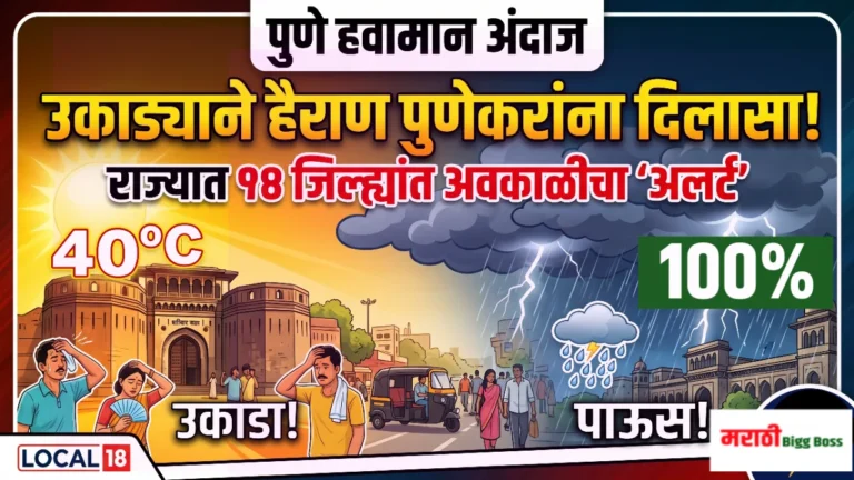 कडक उन्हात अचानक आलेले ढगाळ वातावरण आणि पावसाची शक्यता दर्शवणारा पुणे हवामान अंदाज.