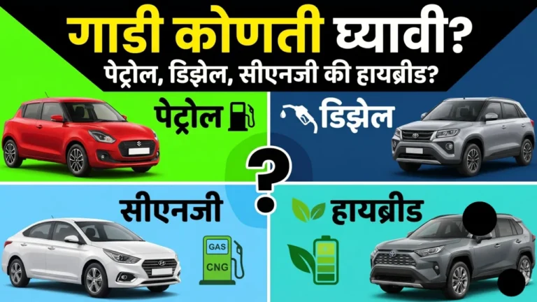 पेट्रोल, डिझेल, सीएनजी आणि ईव्ही (हायब्रीड) चे इंधन पंप आणि कार चित्र तयार केले आहेत.